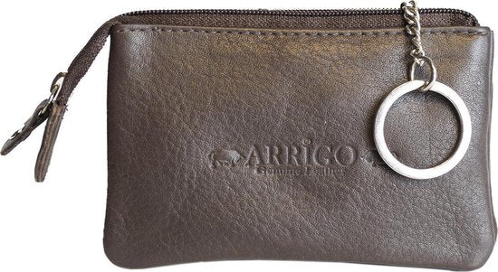 Sleuteletui sleutelhoesje leer met ritsvakje donkerbruin arrigo - Arrigo Leather Goods