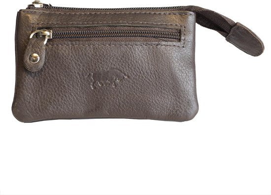 Sleuteletui sleutelhoesje leer met ritsvakje donkerbruin arrigo - Arrigo Leather Goods