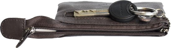 Sleuteletui sleutelhoesje leer met ritsvakje donkerbruin arrigo - Arrigo Leather Goods