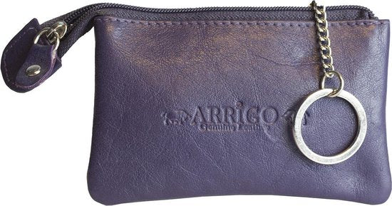 Sleuteletui sleutelhoesje leer met ritsvakje donkerpaars arrigo - Arrigo Leather Goods