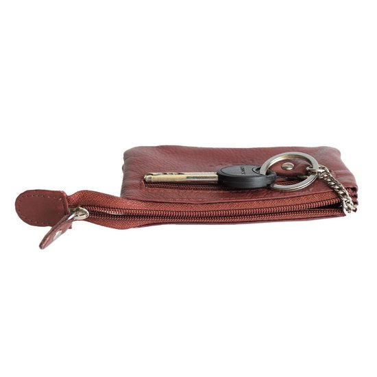 Sleuteletui sleutelhoesje leer met ritsvakje donkerrood arrigo - Arrigo Leather Goods
