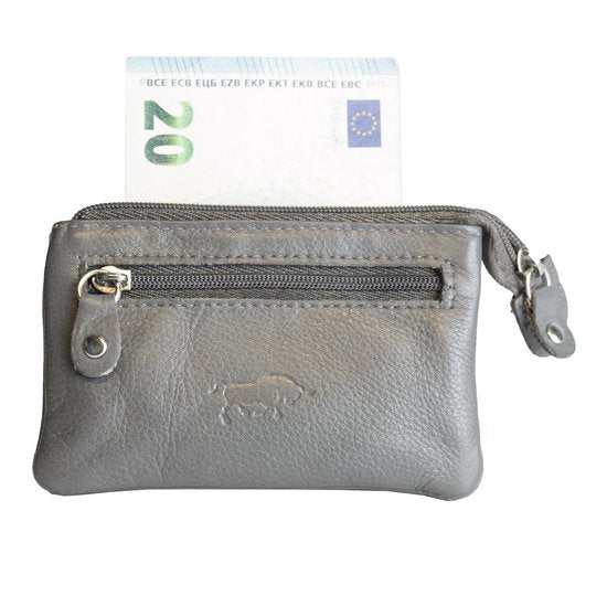 Sleuteletui sleutelhoesje leer met ritsvakje grijs arrigo - Arrigo Leather Goods