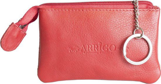 Sleuteletui sleutelhoesje leer met ritsvakje rood arrigo - Arrigo Leather Goods