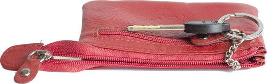 Sleuteletui sleutelhoesje leer met ritsvakje rood arrigo - Arrigo Leather Goods