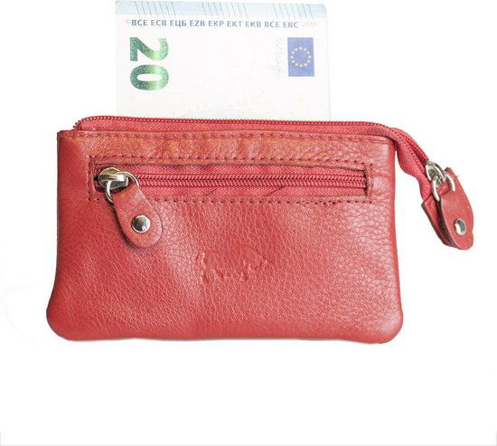 Sleuteletui sleutelhoesje leer met ritsvakje rood arrigo - Arrigo Leather Goods