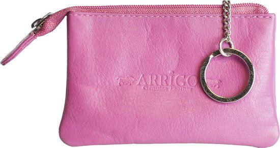 Sleuteletui sleutelhoesje leer met ritsvakje roze arrigo - Arrigo Leather Goods