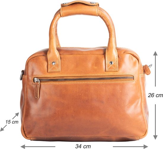 Tas dames cognac echt leer schoudertas handtas medium formaat - Arrigo.nl