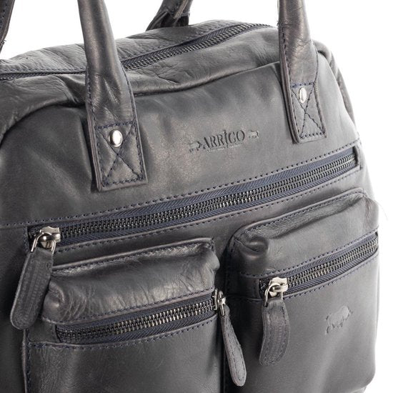 Tas dames donkerblauw leer lederen schoudertas handtas echt leer medium - Arrigo.nl