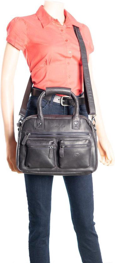 Tas dames donkerblauw leer lederen schoudertas handtas echt leer medium - Arrigo.nl