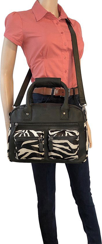 Tas dames met korte en een langhengsel zwart leer met - Arrigo Leather Goods