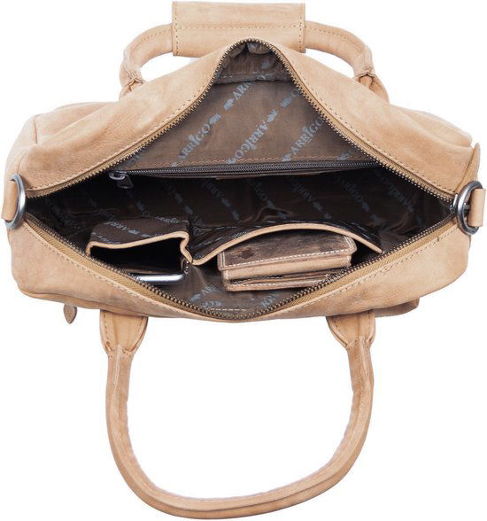 Tas dames taupe kleurig leer lederen schoudertas handtas echt leer - Arrigo.nl