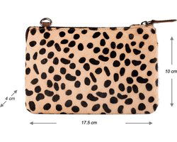 Tasje crossbody dames lichtbruin leer met cheeta print leren telefoontasje - Arrigo Leather Goods