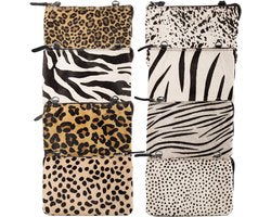 Tasje crossbody dames lichtbruin leer met cheeta print leren telefoontasje - Arrigo Leather Goods