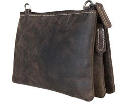 Tasjes dames klein schoudertasje festival tasje buffelleer leer donkerbruin - Arrigo Leather Goods