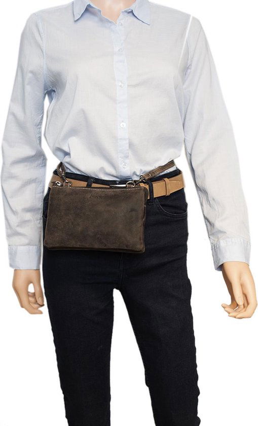 Tasjes dames klein schoudertasje festival tasje buffelleer leer donkerbruin - Arrigo Leather Goods