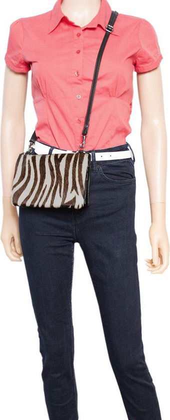 Tasjes dames klein schoudertasje festival tasje zebra print leer zwart - Arrigo Leather Goods