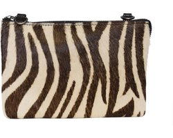Tasjes dames klein schoudertasje festival tasje zebra print leer zwart - Arrigo Leather Goods