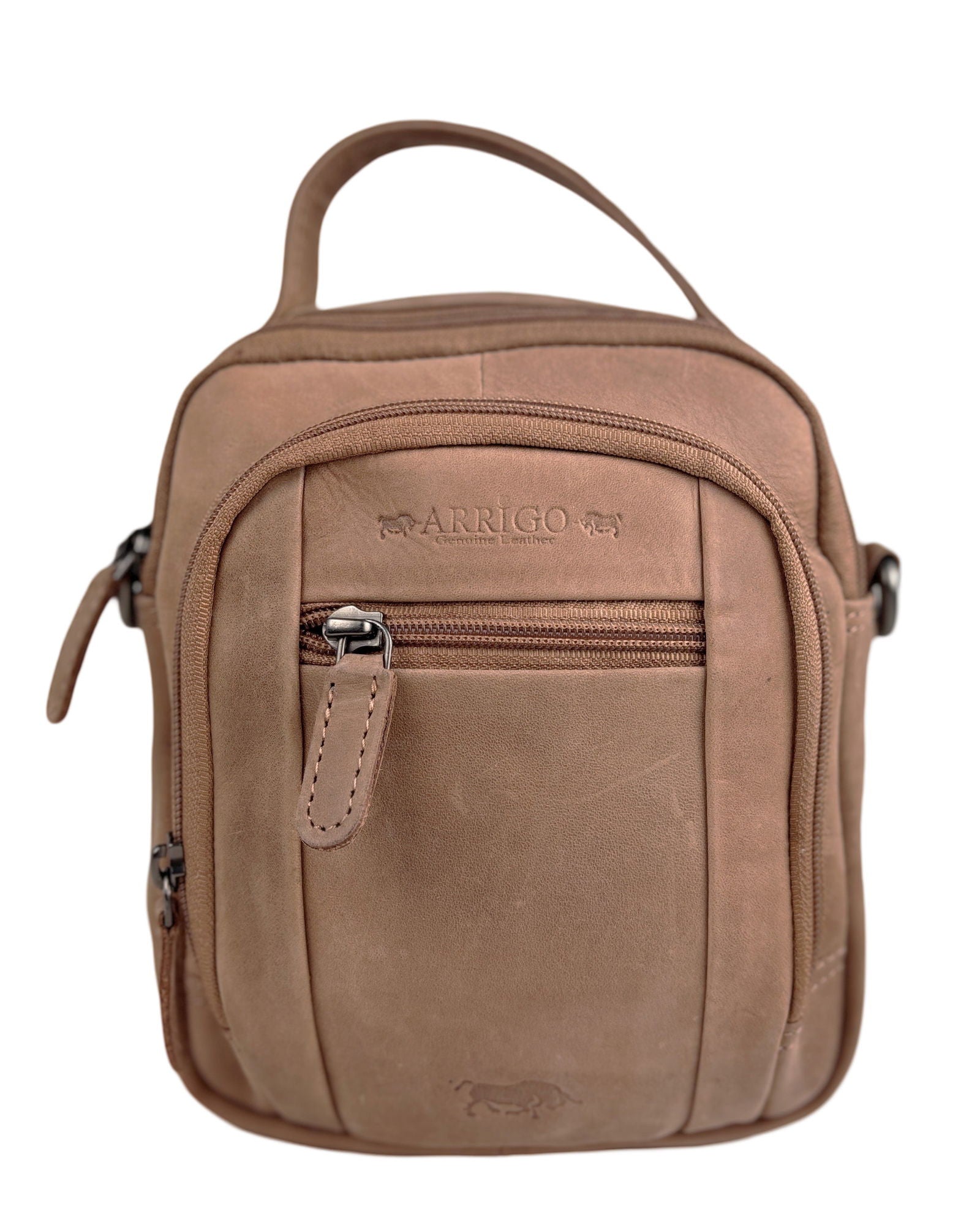 Taupe Leren Schoudertasje - Arrigo.nl