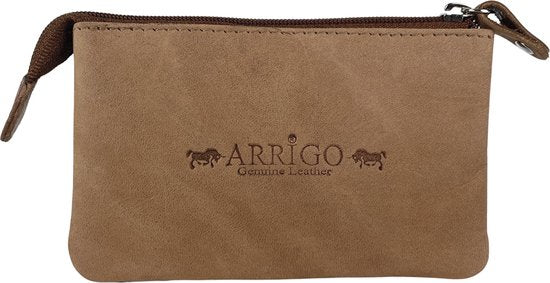 Taupe sleuteletui met rits kleine portemonnee portemonnee dames soepel leer - Arrigo Leather Goods