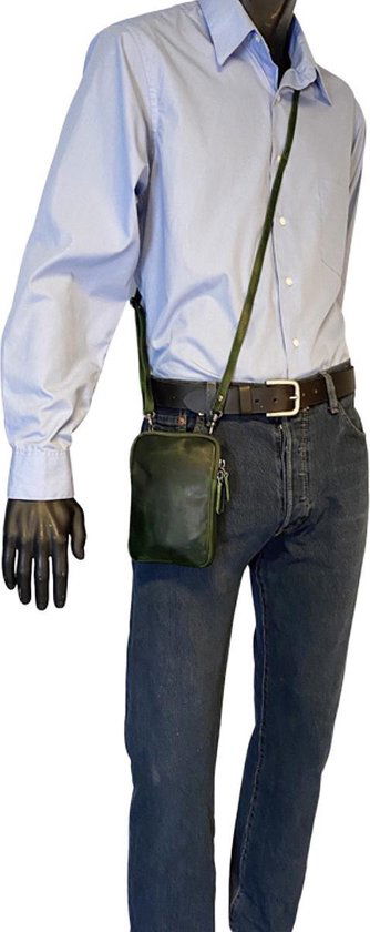 Telefoontasje dames crossbody telefoontasje met portemonnee groen leer - Arrigo Leather Goods