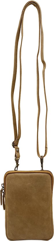 Telefoontasje dames crossbody telefoontasje met portemonnee taupe leer - Arrigo Leather Goods