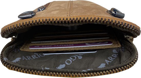 Telefoontasje dames crossbody telefoontasje met portemonnee taupe leer - Arrigo Leather Goods