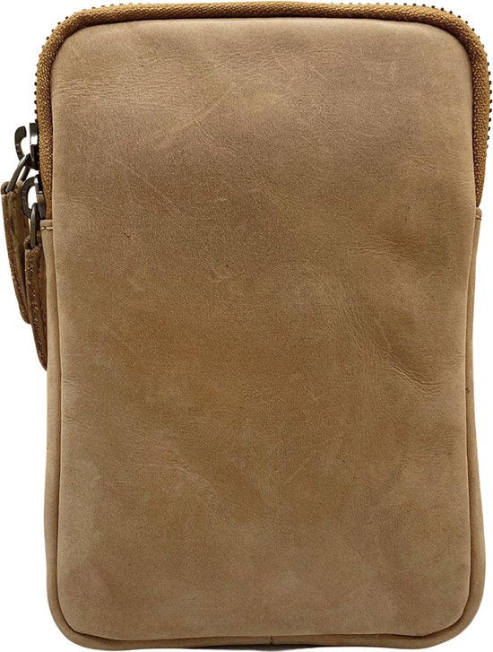 Telefoontasje dames crossbody telefoontasje met portemonnee taupe leer - Arrigo Leather Goods