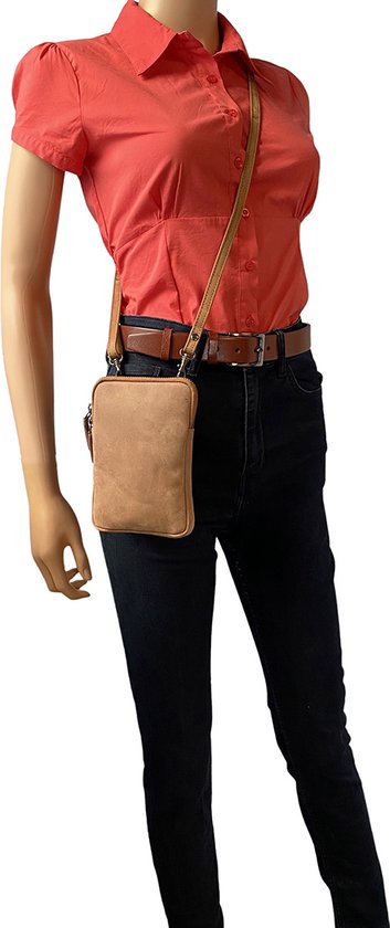 Telefoontasje dames crossbody telefoontasje met portemonnee taupe leer - Arrigo Leather Goods