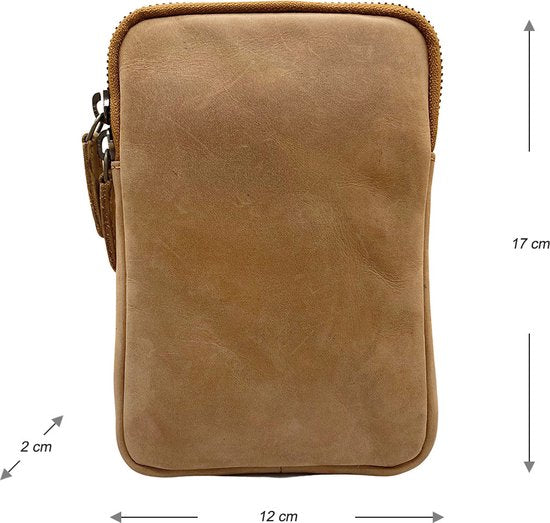 Telefoontasje dames crossbody telefoontasje met portemonnee taupe leer - Arrigo Leather Goods