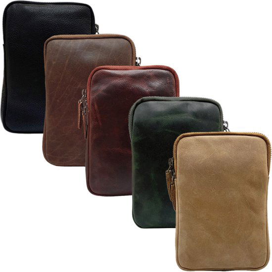 Telefoontasje dames crossbody telefoontasje met portemonnee taupe leer - Arrigo Leather Goods