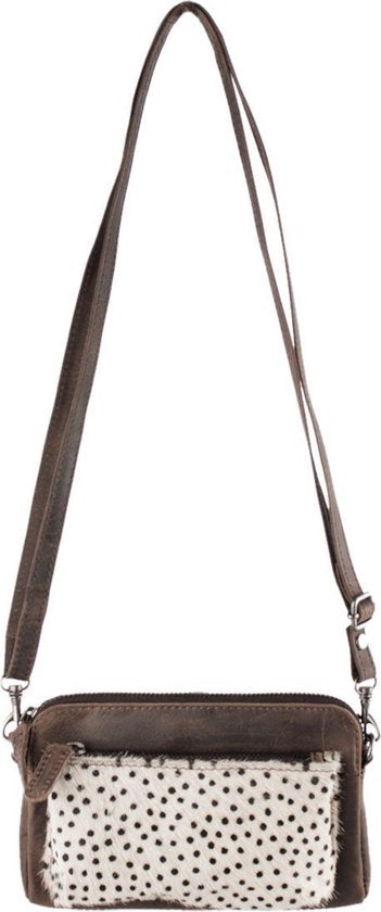 Telefoontasje donkerbruin leer met dierenprint donkerbruine dames tas klein crossbody - Arrigo.nl