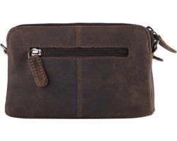 Telefoontasje donkerbruin leer met dierenprint donkerbruine dames tas klein crossbody - Arrigo.nl