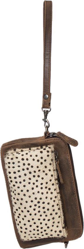 Telefoontasje donkerbruin leer met dierenprint donkerbruine dames tas klein crossbody - Arrigo.nl