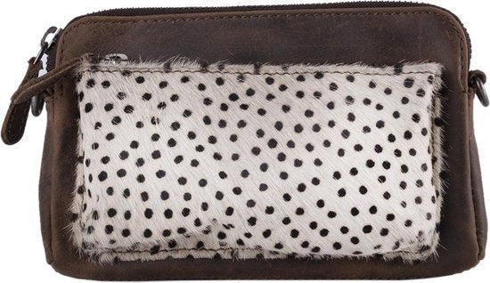 Telefoontasje donkerbruin leer met dierenprint donkerbruine dames tas klein crossbody - Arrigo.nl