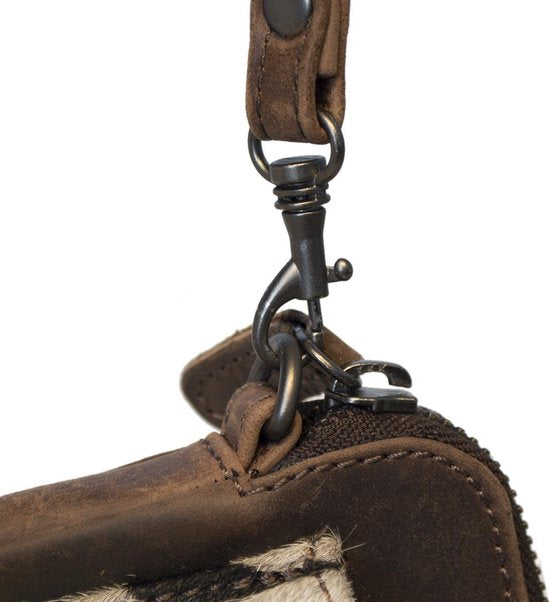 Telefoontasje donkerbruin leer met dierenprint donkerbruine dames tas klein crossbody - Arrigo.nl