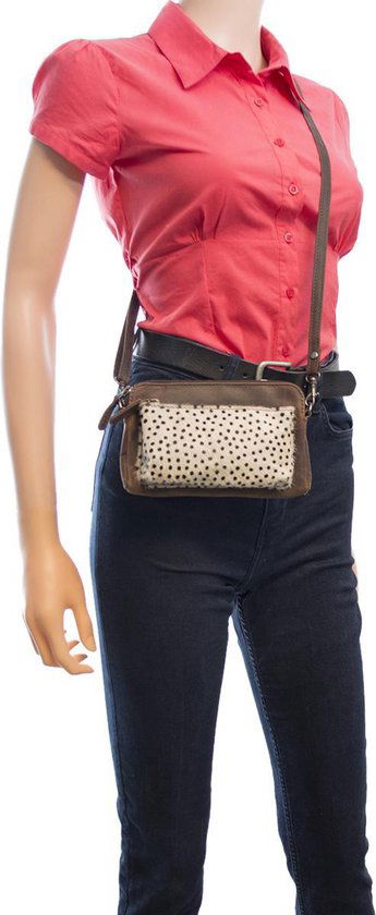 Telefoontasje donkerbruin leer met dierenprint donkerbruine dames tas klein crossbody - Arrigo.nl