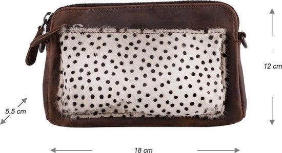 Telefoontasje donkerbruin leer met dierenprint donkerbruine dames tas klein crossbody - Arrigo.nl