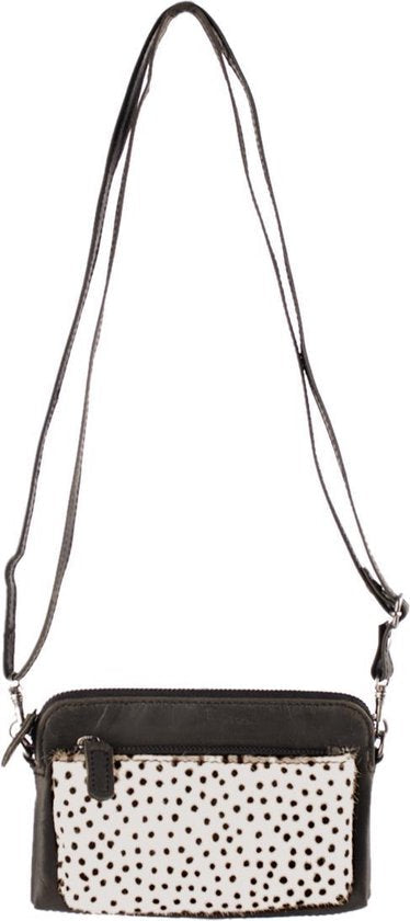 Telefoontasje zwart leer met dierenprint zwarte dames tas klein crossbody - Arrigo Leather Goods