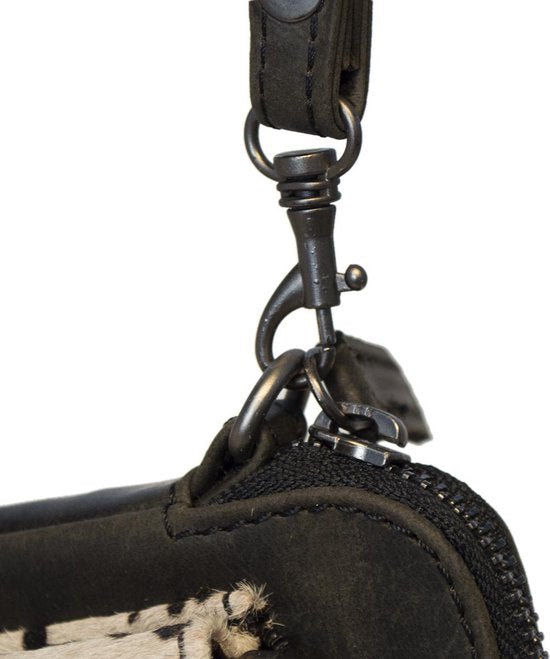 Telefoontasje zwart leer met dierenprint zwarte dames tas klein crossbody - Arrigo Leather Goods