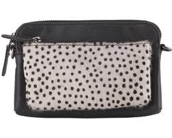 Telefoontasje zwart leer met dierenprint zwarte dames tas klein crossbody - Arrigo Leather Goods