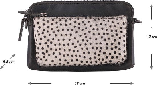 Telefoontasje zwart leer met dierenprint zwarte dames tas klein crossbody - Arrigo Leather Goods