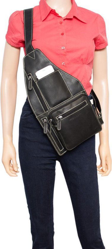Trendy Zwarte Crossbody Tas van Buffelleer met Verstelbare Schouderriem - Arrigo.nl