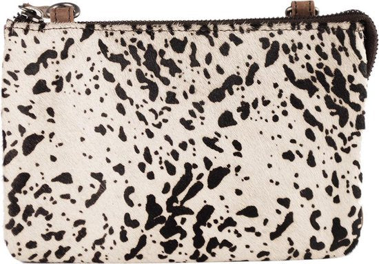 Uitgaanstasje leer lichtbruin met dierenprint festivaltasje naturel leer schoudertasje leer - Arrigo Leather Goods