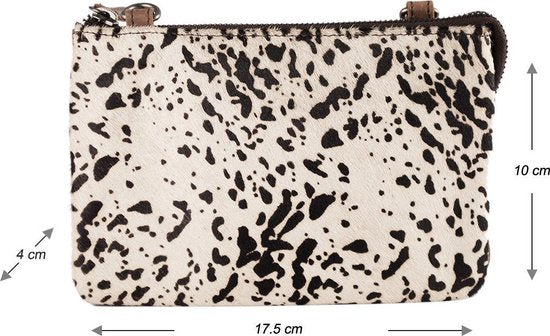 Uitgaanstasje leer lichtbruin met dierenprint festivaltasje naturel leer schoudertasje leer - Arrigo Leather Goods