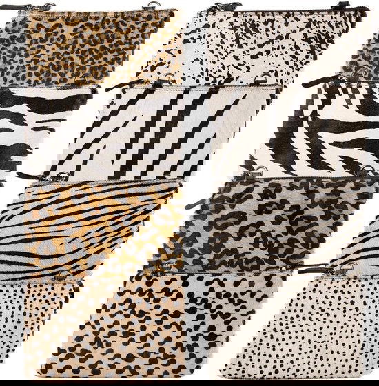 Uitgaanstasje leer lichtbruin met dierenprint festivaltasje naturel leer schoudertasje leer - Arrigo Leather Goods