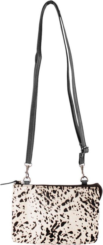 Uitgaanstasje leer zwart met dierenprint festivaltasje leer schoudertasje leer maat - Arrigo Leather Goods