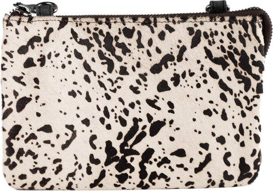 Uitgaanstasje leer zwart met dierenprint festivaltasje leer schoudertasje leer maat - Arrigo Leather Goods