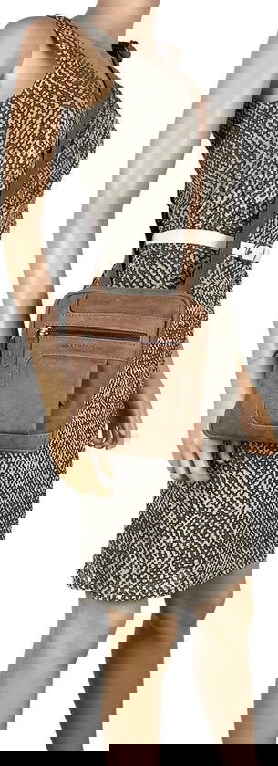 Unisex schoudertas - Taupe crossbody tas van soepel rundleer met verstelbare schouderriem - Arrigo.nl