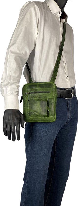 Unisex schoudertas crossbody tas soepel rundleer verstelbare schouderriem groen - Arrigo Leather Goods