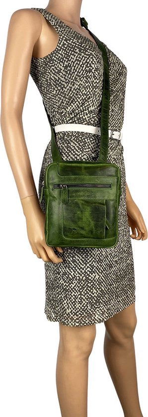 Unisex schoudertas crossbody tas soepel rundleer verstelbare schouderriem groen - Arrigo Leather Goods
